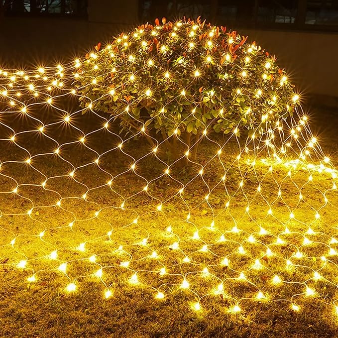 Dazzle Bright Christmas 360 LED Net Lights, 12FT x 5 FT Connectable Waterproof String Lights Clear Wire with 8 Modes, Christmas Decorations for Indoor Outdoor Xmas Party Yard Garden Decor (Warm White)