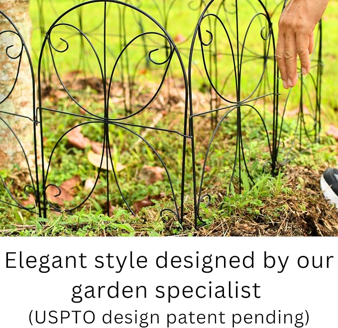 ShopLaLa Garden Fence Animal Barrier (10 Panels) 12in(L) x 24in(H) Rustproof Decorative Metal Wire Fencing Flower Bed Edging for Landscape, Animal Barrier Fencing Dogs Patio Outdoor Black Border Decor
