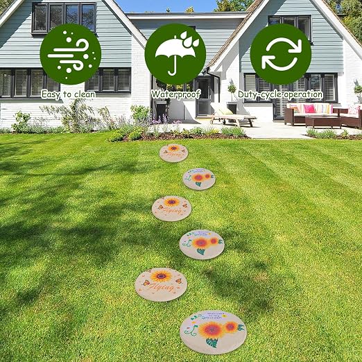 4Pcs Large Stepping Stones Outdoor Garden Walkway, Durable Plastic Pavers for Patio, Pathway, and Landscaping, Weatherproof Stepping Stones with Ground Stakes for Easy Installation (Round Sunflower)