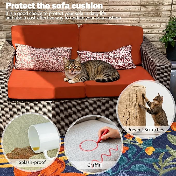Sqodok Patio Cushion Covers Replacement, Deep Seat Patio Cushions Cover Set of 4, Waterproof Seat and Back Cushions Cover for Outdoor Furniture Chair, Sofa, Couch(Spice,28"x28"x6"+28"x13"x6")