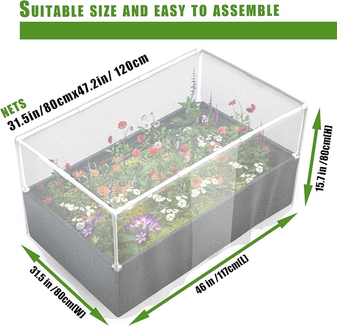 UNIFAMILY 4X2.6X1.3FT Fabric Raised Garden Bed Kit, Breathable Raised Garden Bed with Cover, Garden Beds Outdoor with Plant Protection Mesh Netting for Vegetable, Flower, Herbs and Strawberry