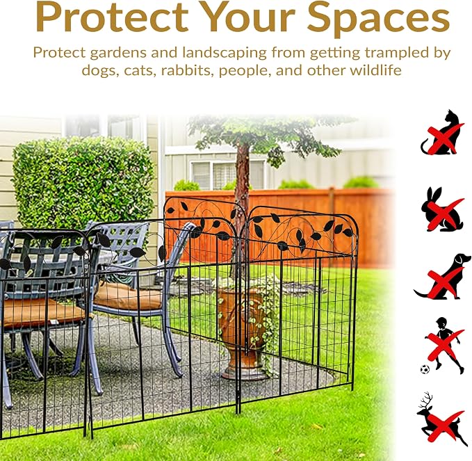 Sunnydaze Winding Vines 10-Foot 4-Piece Steel Decorative Garden Fence Panels - 30" W x 36" H Per Panel - Black