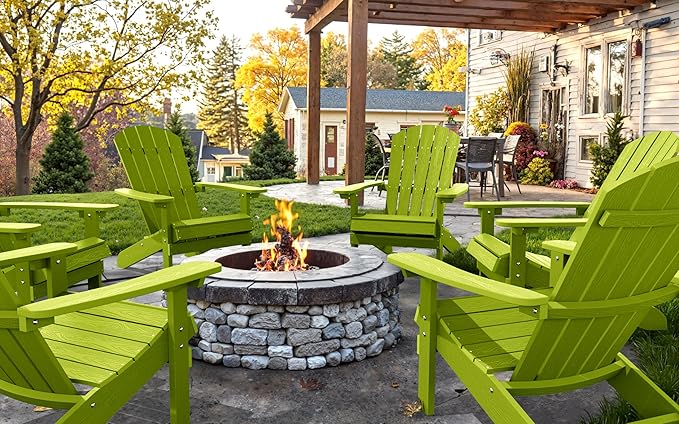 YEFU Plastic Adirondack Chairs Weather Resistant, Patio Chairs 5 Steps Easy Installation, Like Real Wood, Lawn, Outside, Garden Chairs (Kelly Green)