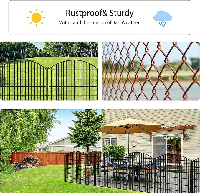 ULIOK Decorative Garden Fence, 10 Panels No Dig Fence Panels 32 in(H) X 25.6ft(L) Animal Barrier for Patio, Animal Ground Stakes Fencing for Garden, Rabbit Dog Temporary Fence for Outdoor Yard