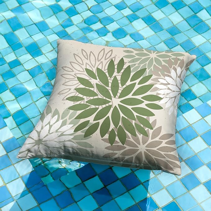 DFXSZ Army Green Pillow Covers 18x18 Inch Set of 2 Flower White Gray Elegant Colored Throw Pillows Outdoor Waterproof Decor for Patio Funiture Garden Living Room Sofa Polyester Pillow Covers 002G18