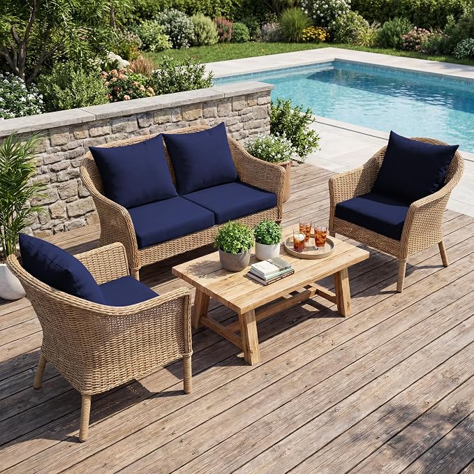 UNIKOME Outdoor Seat Cushions 22 X 22 Inch - Water-Resistant & Fade Resistant, Removable Cover Patio Furniture Cushions for Chair, Sofa, Couch, Wicker, Navy