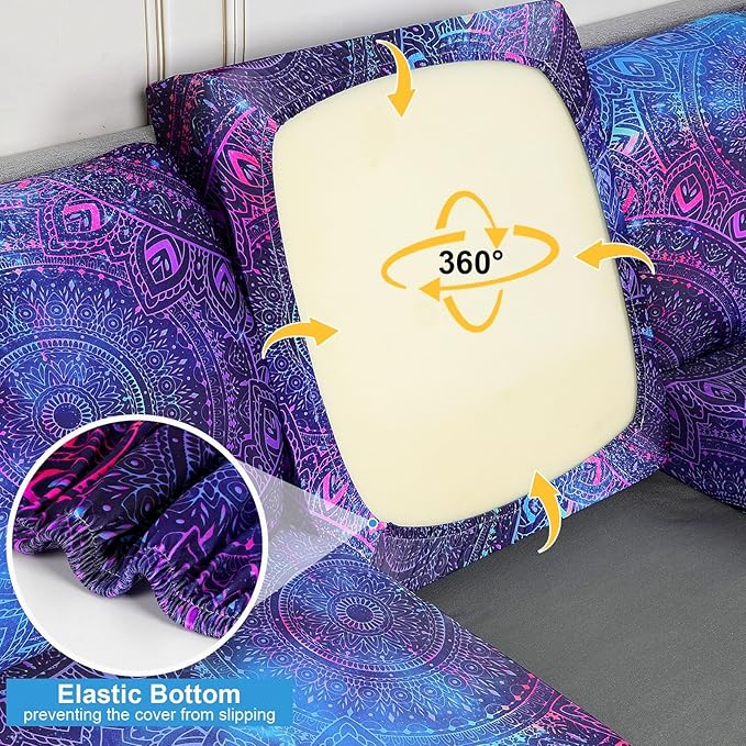 pickyNproud 8Pcs Patio Cushion Covers Stretch Outdoor Couch Cushions Slipcovers Replacement Washable Furniture Protector with Elastic Bottom Sofa Chair Seat Cover, Blue Purple