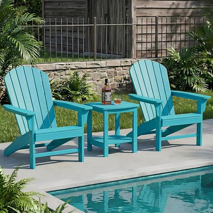 Y&M Outdoor Side Table, HIPS Adirondack Small Double Layer Table, Waterproof Square Balcony Modern End Tables for Patio, Pool, Beach, Porch, Deck, Indoor or Outdoor Use, Aruba Blue