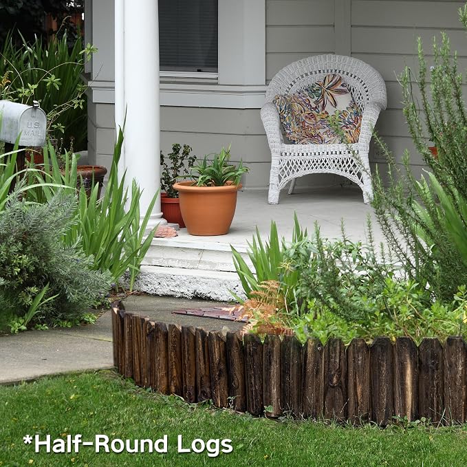Wood Garden Edging, Staggered Wooden Edging Border Decorative Small Picket Panels for Flower Bed Barriers and Landscape Fencing