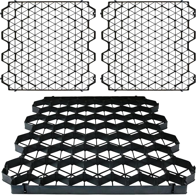 12 Units Permeable Pavers Gravel, Grass& Gravel Driveway System, Interlocked Pavers Gravel Grid Black PE Shed Base 1.6" Depth, 32 Sq Ft (12)