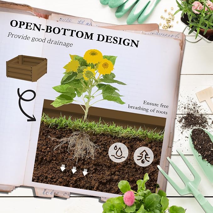 Outsunny Galvanized Raised Garden Bed, 55" Tall Outdoor Planter Box with Trellis Tomato Cage and Open Bottom for Climbing Vines, Vegetables, Flowers in Backyard, Garden, Patio, Brown
