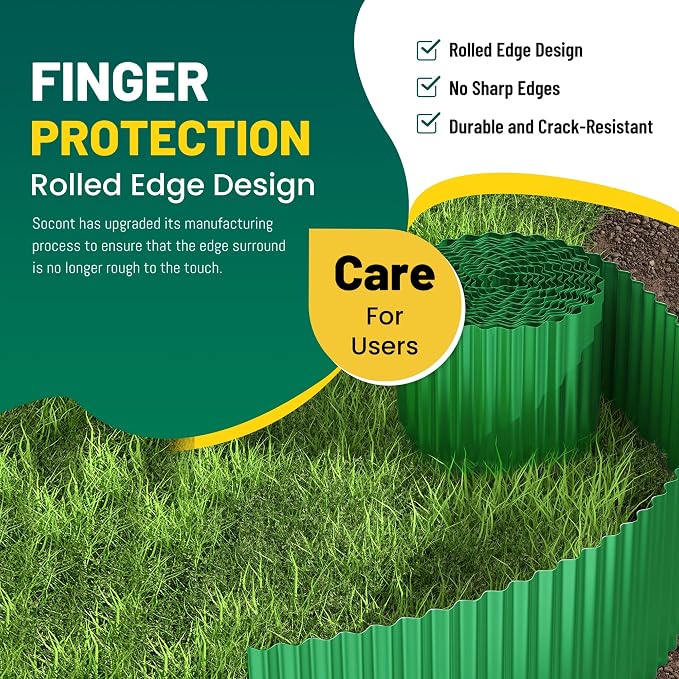 Corrugated Metal Garden Edging, 6"×20Ft Landscape Edging Border for Garden, Flower Bed, Lawn and Landscape Edging (Green)