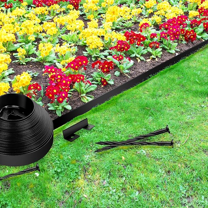 Landscape Edging Border - 1.5”x80’ Garden Edging Border with 100 Stakes, No Dig Lawn Edging for Landscaping for Garden Bed, Thickened Top Edge Flexible Flower Bed Border Edging for Outdoor