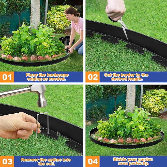 3 Inch x 40 FT Landscape Edging, Garden Edging Borders with 40pcs Upgrade Stakes, Flexible No Dig Plastic Garden Border for Lawn, Landscaping, Flower Beds and Yard