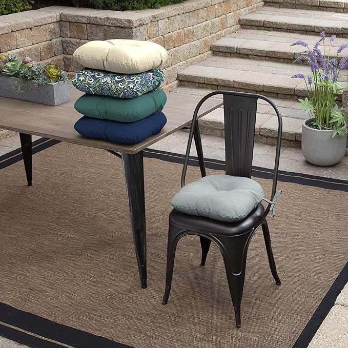 Arden Outdoor Tufted Bistro Seat Cushion, Set of 4, 14.5 in x 15 in, Rain-Proof, Fade Resistant Stone Grey Leala