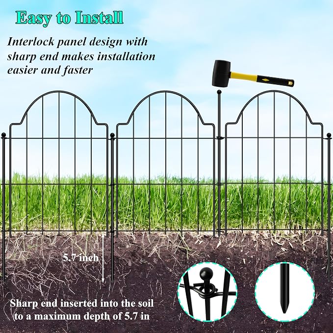 Decorative Garden Fences 17in x 10.3ft, 10 Pack Outdoor Fencing Animal Barrier Dog Border, Metal Wire Fence Panels for Garden Decor, Flower Bed Edging Borders for No Dig Patio Yard