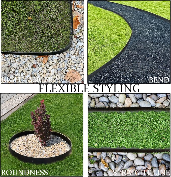 Landscape Edging 25FT, 4IN Tall Garden Edging Border with 38pcs Spikes, Plastic Lawn Edging Kit, Tool-Free Flexible Borders Edging for Garden Flower Beds Tree Surrounds Yard Pathway, Black