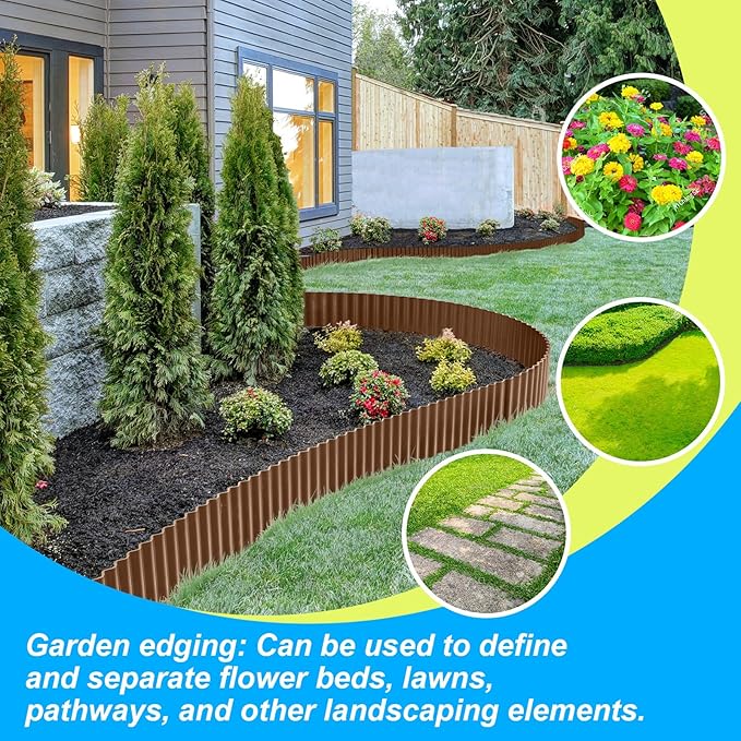 LAVEVE Corrugated Metal Garden Edging 10" x 20ft, Landscape Edging Border for Lawn, Flower Bed, Garden Fence, Paver Edging (Coffee)