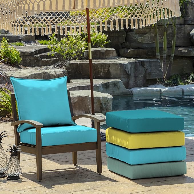Arden Outdoor Deep Seat Cushion Set (4-Pack), 24 in x 24 in, Weather-Proof, Rain-Proof, Fade Resistant Patio Cushion for Chair, Sofa, and Couch Pool Blue Leala