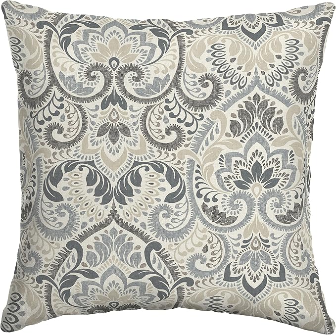 Arden Outdoor Toss Pillow, 16 x 16, Rain-Proof, Fade Resistant Neutral Aurora Damask