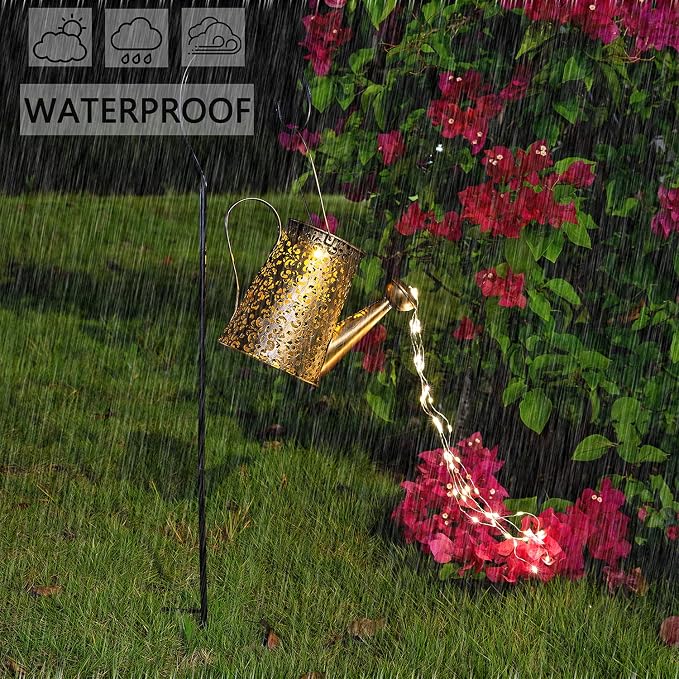 JIAJIAMEI Large Solar Watering Can Lights Flower Outdoor Garden Decor, Waterproof Cascading LED Hanging Lights, Gifts for Mom Grandma Women Birthday Mother's Day - Yard Porch Patio Backyard