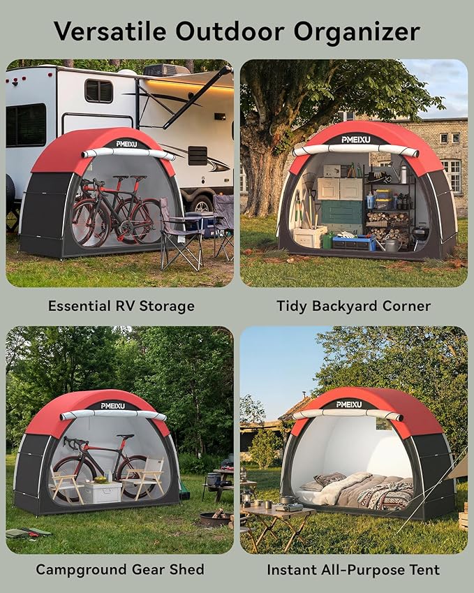 Upgraded Bike Storage Shed Tent, 210D Oxford Fabric PU4000 Waterproof Bicycle Shed, 53" High-Clearance Outdoor Shelter for 2-3 Bikes, Portable Storage for Motorcycles Garden Tools & Lawn Mowers