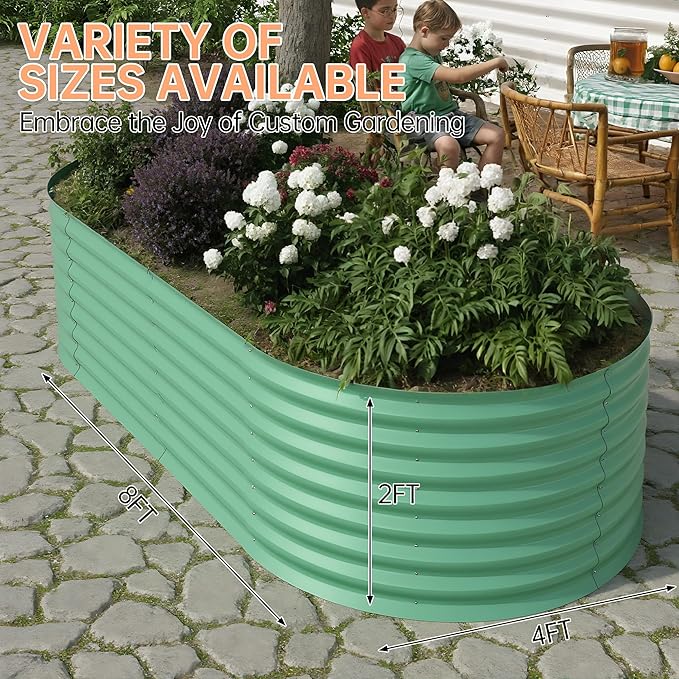 IDEALHOUSE 8x4x2 Ft Galvanized Metal Raised Garden Bed, 24-Inch Tall Outdoor Planter Box for Vegetables, Flowers & Herbs, Rust-Resistant Garden Beds for Backyard, Patio or Balcony, Green