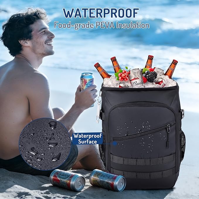 DEYACE Cooler Backpack, 33 Cans Tactical Inspired Backpack Cooler Insulated Leak Proof for Men & Women Portable 2 Leak Proof Compartments Coolers Bag for Beach Travel Picnic Lunch Hiking BBQ Camping