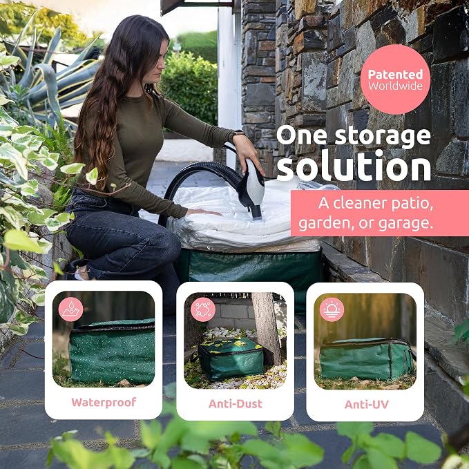 Compactor Heavy-Duty Storage Bags, Vacuum Storage Bag with Outdoor Storage Box, Waterproof Bag for Dining and Patio Chair Cushions, Fits All Vacuum Models, XXXL, 33 Lbs, Green
