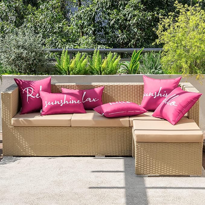 MIULEE Outdoor Waterproof Throw Pillow Covers Set of 2 Relax Decorative Outdoor Square Pillowcases for Chair Patio Garden Couch Tent Balcony Sofa Hot Pink 18x18 Inch