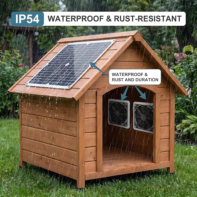 20W Monocrystalline Solar Powered Fan Kit, IP54 Waterproof Dual Exhaust Fan with Control Switch & USB Ports for Chicken Coop, Greenhouse, Shed, RV, Outdoor Ventilation
