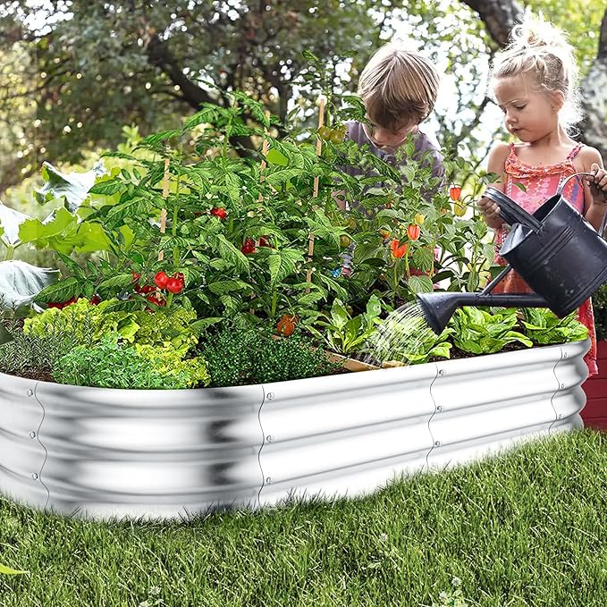 HOOPLE 2 Pack Raised Garden Bed 6x3x1FT, Galvanized Metal Raised Garden Bed Outdoor, Oval Design with Open Base for Better Drainage, Easy Gardening for Vegetables, Flowers & Herbs