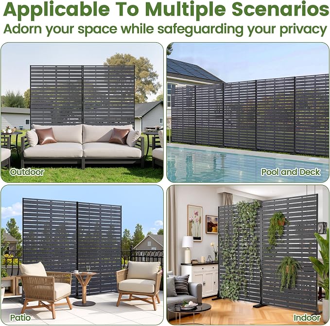 Privacy Screen Outdoor 60" H HDPE Decorative Freestanding Privacy Panel, Garden Divider Panels with Sandblasting Louvered Design, Privacy Screens Fence with Stand for Outside, Patio, Balcony
