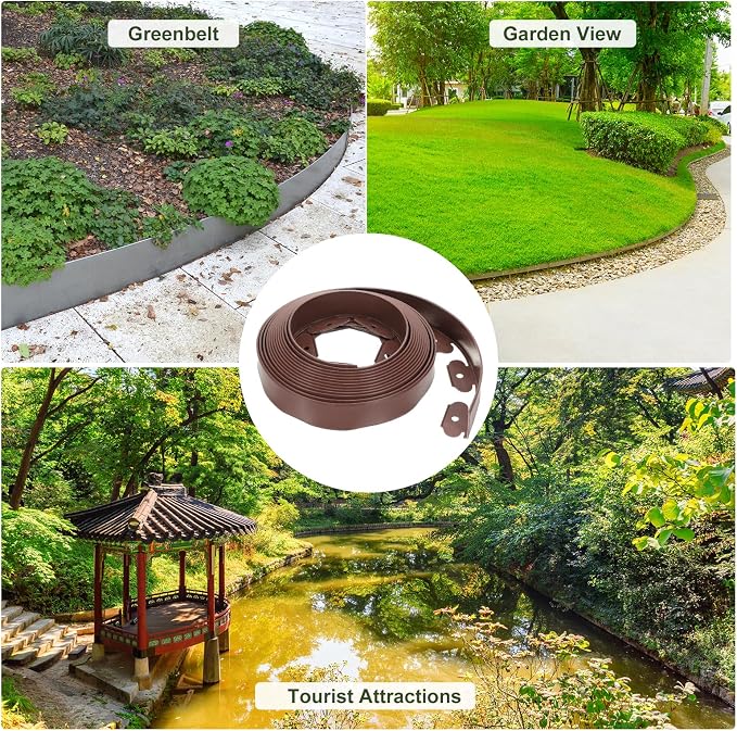 uxcell Landscape Edging, 1Pcs 30FT x 2" - Garden Edging Kit with 27 Stakes, Landscape Edging Border for Garden Lawn Flower Bed Yard Grass (Brown)