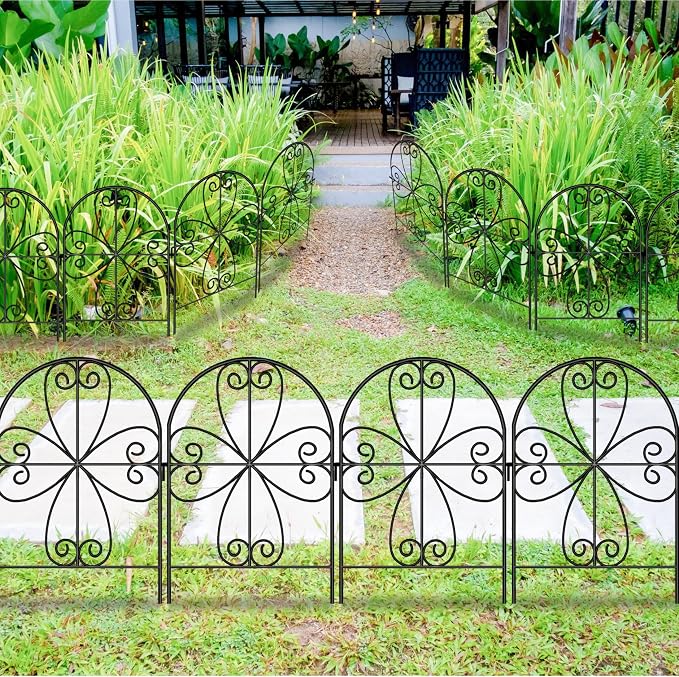 ShopLaLa Decorative Garden Fence Animal Barrier (10 Panels) 12in(L) x 24in(H) Rustproof Decorative Black Metal Wire Fencing Flower Bed Edging for Landscape, Small Dog Fences Patio Yard Outdoor Decor
