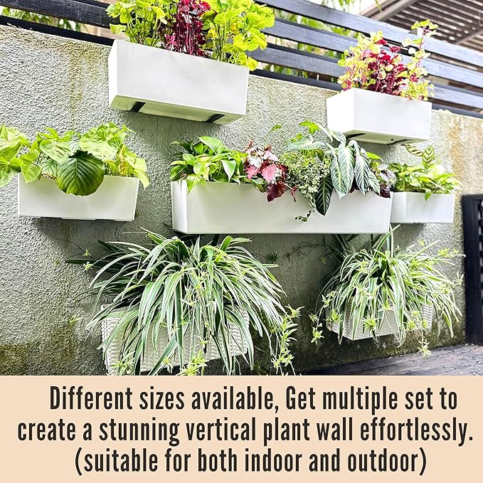 LaLaGreen Hanging Planter Boxes Outdoor (40 Inch, 2 Pack) Extra Large Window Flower Box with Bracket, White Rectangular Self Watering System Vertical Plant Container Wall Mount Indoor Succulents Herbs