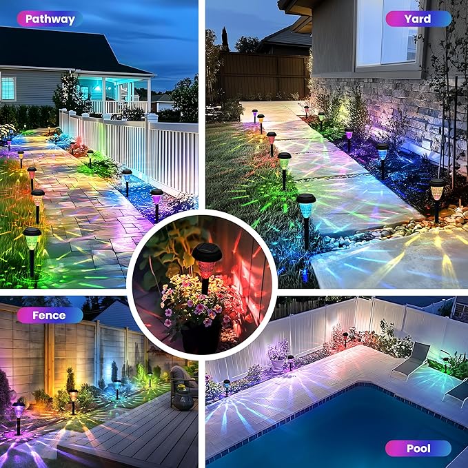 TISEJOY Solar Pathway Lights Outdoor Waterproof 12 Pack Color Changing Garden Light for Yard Patio Driveway Walkway Lawn Landscape Lighting for Outdoor Decor