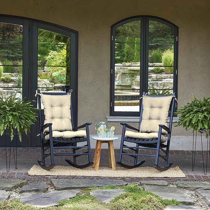 Arden Plush Indoor/Outdoor Rocking Chair Cushion Set, 18 x 20, Water Repellent, Fade Resistant, Tufted Cushion for Rocking Chairs Tan Leala