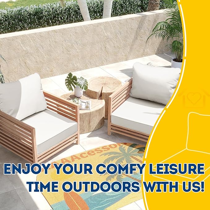 AAAAAcessories Outdoor Seat Cushions for Chairs, Fade-Resistant, Waterproof Patio Furniture Replacement Cushions, 23.5" x 25.5" x 5" + 23.5" x 19", Creamy White