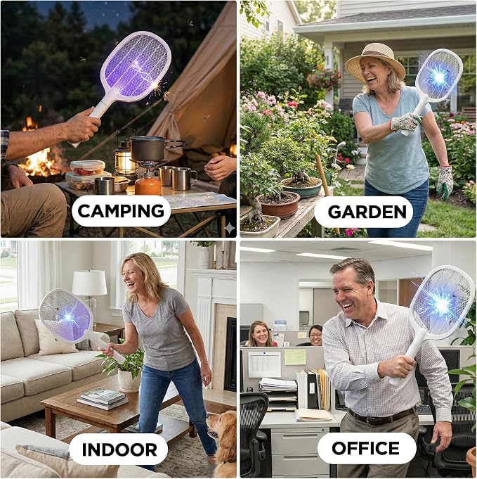 Fly Swatter Electric(2 Pack) Bug Zapper Racket, USB-C Rechargeable Electric Fly Swatter Portable Handheld Cordless Fly Swatter Racket to Kill Mosquitoes, Wasps, Gnats, Flies, Bugs, with Stand