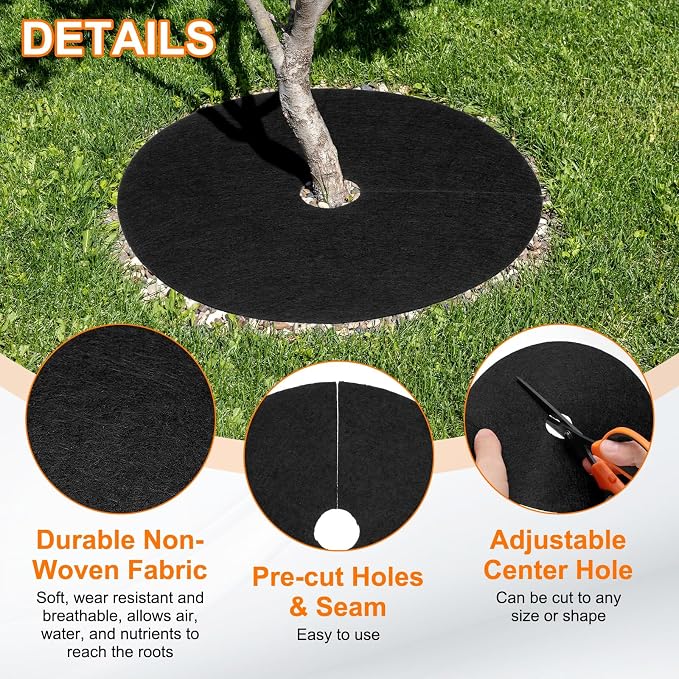 HARFINGTON 6pcs Tree Mulch Ring 5.9 Inch Non-Woven Round Tree Protector Weed Barrier Mat Plant Cover Rings for Weed Grass Control Root Protection, Black