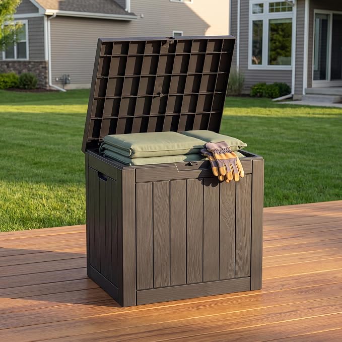 NicBex 30 Gallon Deck Box, Waterproof Resin Outdoor Storage Box Lockable for Patio Furniture, Fade Resistant Patio Side Table & Organizer for Garden Tools, Pool Floats, Outdoor Cushions, Black