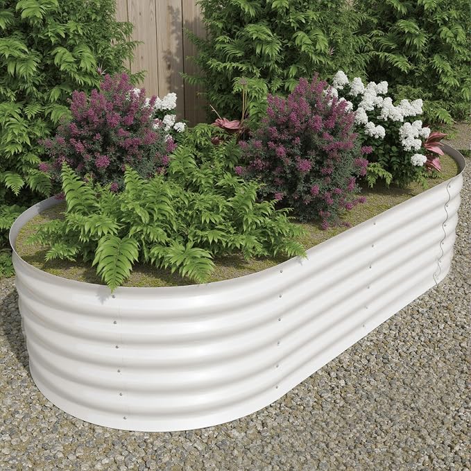 IDEALHOUSE 8x4x1.5 Ft Galvanized Metal Raised Garden Bed, 24-Inch Tall Outdoor Planter Box for Vegetables, Flowers & Herbs, Rust-Resistant Garden Beds for Backyard, Patio or Balcony, Beige