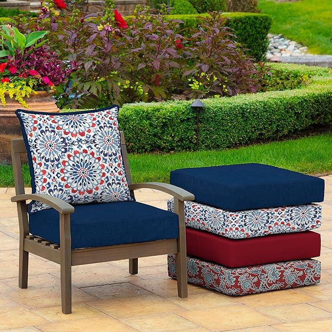 Arden Outdoor Deep Seat Cushion Set (4-Pack), 24 in x 24 in, Weather-Proof, Rain-Proof, Fade Resistant Patio Cushion for Chair, Sofa, and Couch Clark Blue