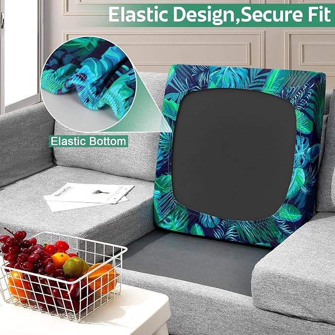 pickyNproud 4Pcs Patio Cushion Covers Stretch Outdoor Couch Cushions Slipcovers Replacement Washable Furniture Protector with Elastic Bottom Sofa Chair Seat Cover, Palm Leaves