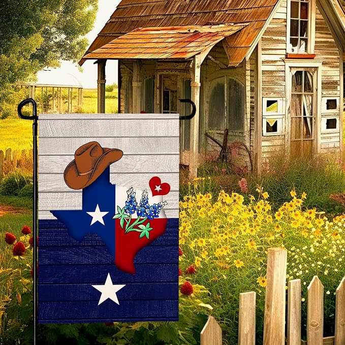 Texas Bluebonnet Garden Flag Cowboy Hat Texas State Yard Flag Americana Western Garden Flags Polyester Double Sided for Outdoor Lawn Yard Patio Deck Porch Welcome Banner Gift 12 x 18 Inch