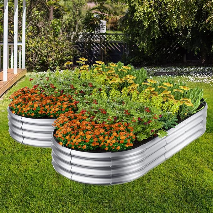 Winpull Raised Garden Bed Kit, 4x2x1 ft Galvanized Planter Box Outdoor with Safety Edging, Large Metal Raised Beds for Gardening Vegetables Flower Herb (Classic Silver)