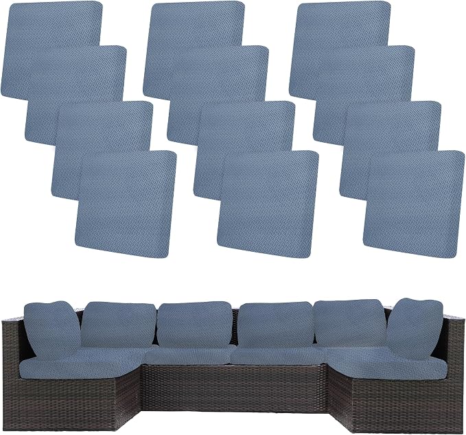 12Pcs Stretch Patio Cushion Covers,Outdoor Couch Covers Replacement,Outdoor Couch & Sofa Slipcovers,for Patio Furniture Cushion Covers,Washable Reusable Furniture Protector (West Lake Blue,Cover Only)