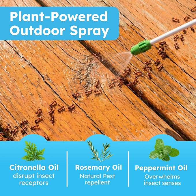 BugMD Pest Defense Pro Peppermint Oil Bug Spray & Mosquito Repellent Outdoor Patio - Ant Killer & Tick Spray for Yard | Plant Powered Electric Sprayer Wand Kit