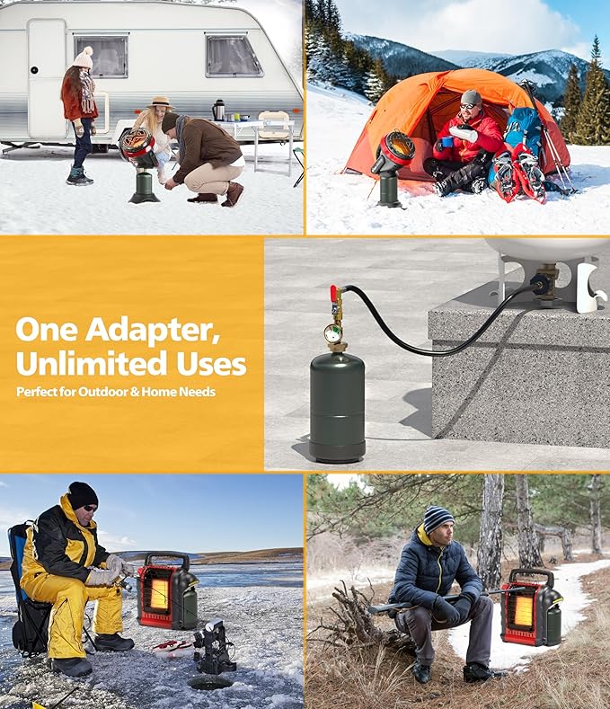 Propane Refill Adapter for 1 lb. Tanks, 3FT Hose with Pressure Gauge & Valve, Heavy-Duty Brass, QCC1/Type1 Connector, Safe Refilling from 20lb Cylinder for Camping
